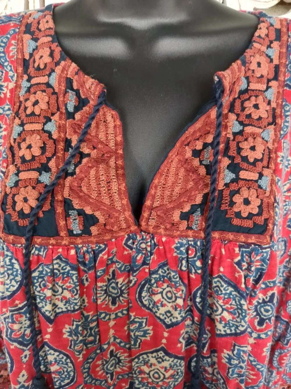 M Lucky Brand Boho Style Long Sleeve Embroidered Top - Picture 3 of 10